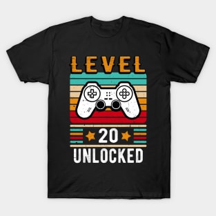 Level 20 Unlocked Birthday Retro Vintage Gamer Fun T-Shirt